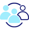 ícone usuários dois azuis completos e um transparente e branco nas bordas