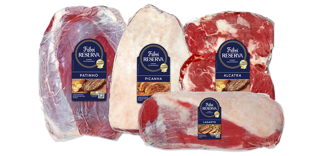 quatro embalagens de carne da marca Friboi Reserva