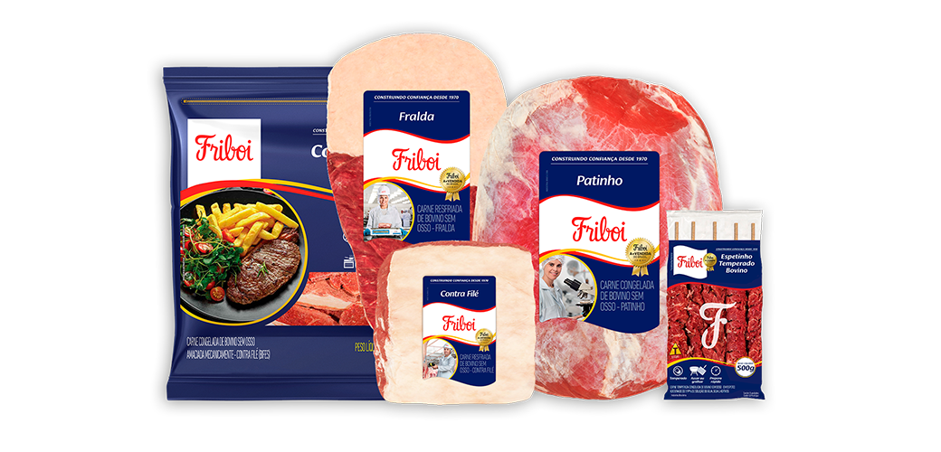 cinco embalagens de carne da marca Friboi