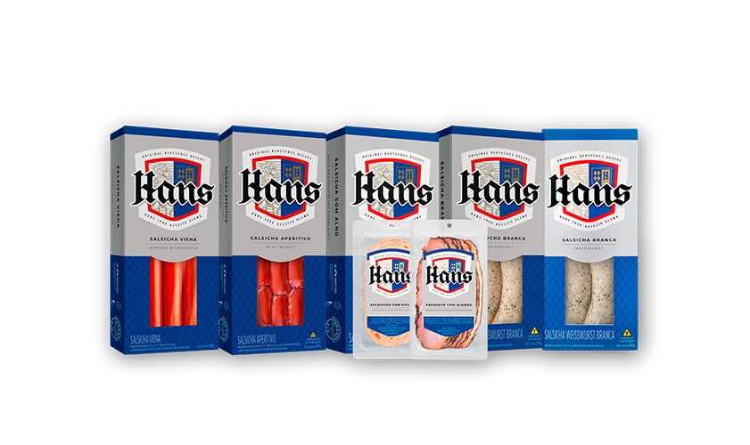 sete embalagens de alimentos da marca Hans