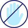 ícone de uma mão com um bloqueio em azul