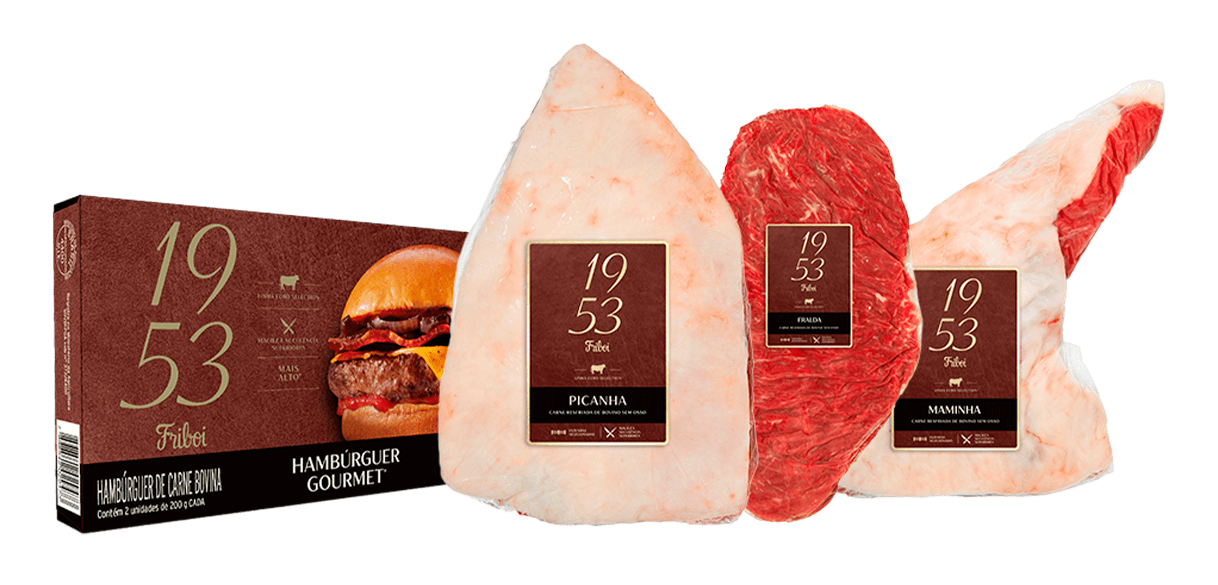 quatro embalagens de carne da marca 1953 Friboi