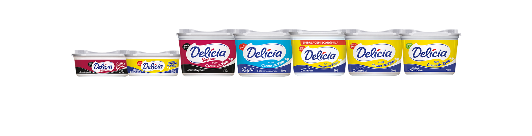 sete embalagens de margarina da marca Delícia