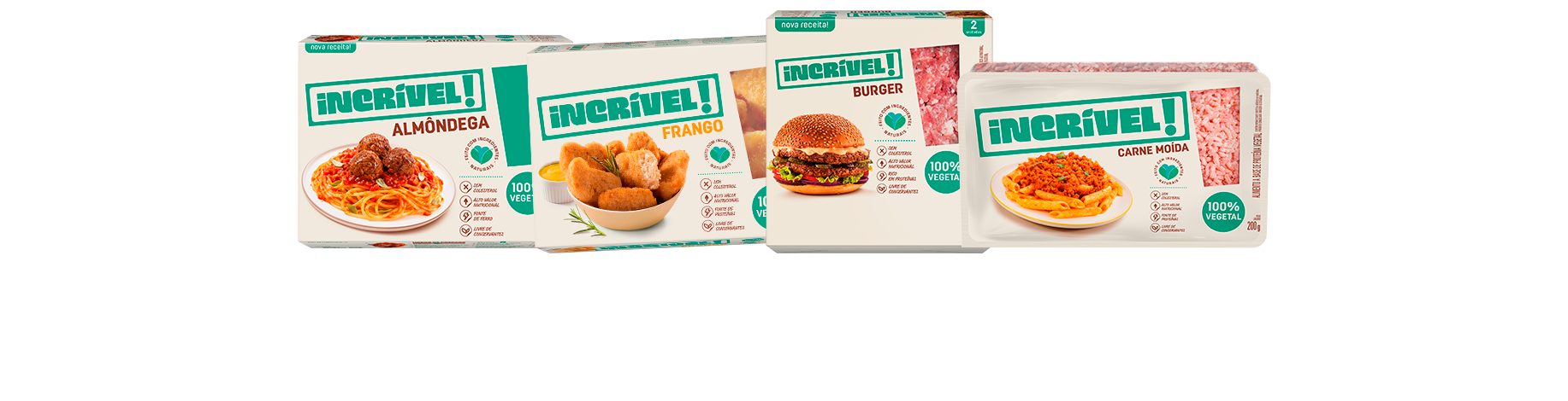 quatro embalagens de alimentos da marca Incrivel