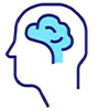 ícone cabeça humana destacando o cérebro azul