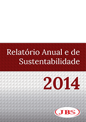 Capa PDF relatório Anual de Sustentabilidade 2014 vermelho e cinza com logo da JBS