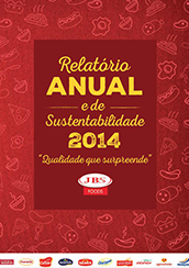 Capa PDF Relatório Anual de Sustentabilidade 2014 vermelho e amarelo com logo JBS vermelho