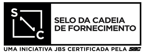 Logo preto e branco quadrado selo de cadeia de fornecimento uma iniciativa JBS certificada pela SBC
